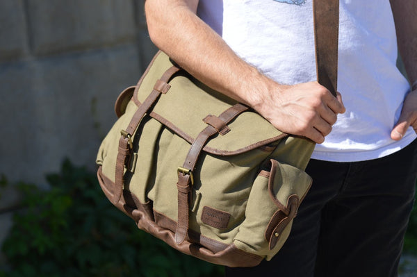 Premium Quality Multi-Compartment Canvas & Leather Messenger