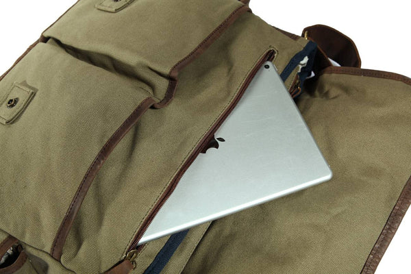 Premium Quality Canvas & Leather Messenger Bag with Thick Leather Handle