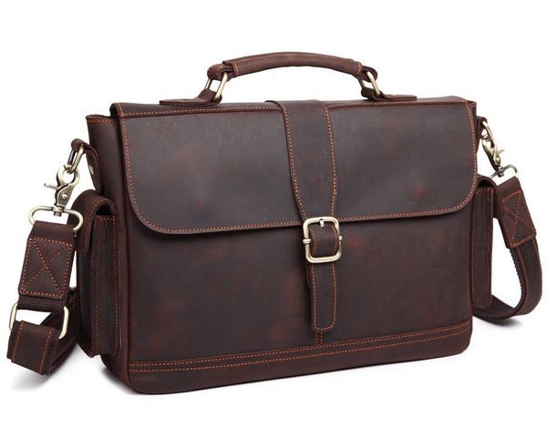 Single Buckle Leather Briefcase Messenger