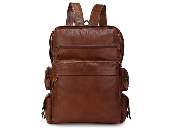 Soft Leather Multipocket Travel Back Pack - Large Front Pocket