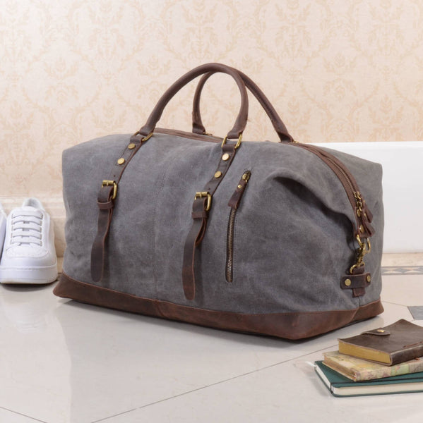 Vintage Travel Canvas Leather Luggage Duffel Men's Weekend Bag under $100