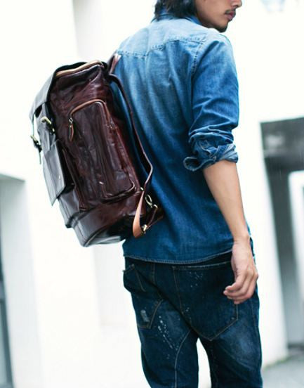 Fine Leather Multi-Pocket Travel Backpack