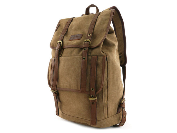 Vintage Canvas Backpack with Leather Accents - Serbags - 5