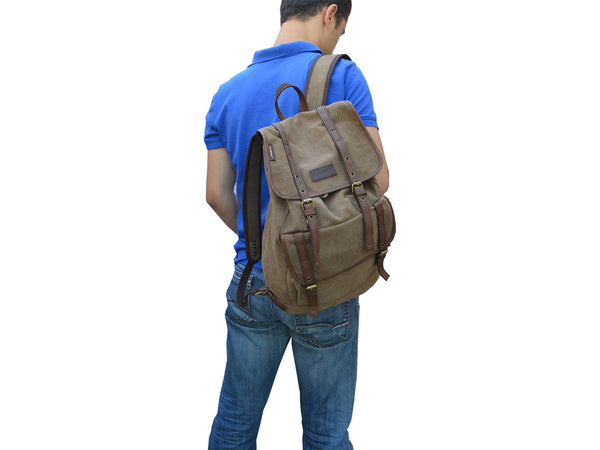 Vintage Canvas Backpack with Leather Accents - Serbags - 7