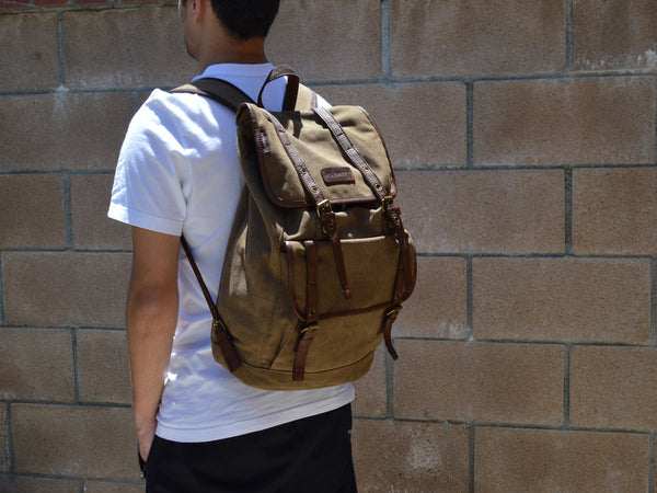 Vintage Canvas Backpack with Leather Accents - Serbags - 8