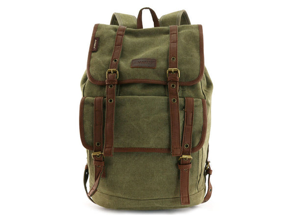 Vintage Canvas Backpack with Leather Accents - Serbags - 4