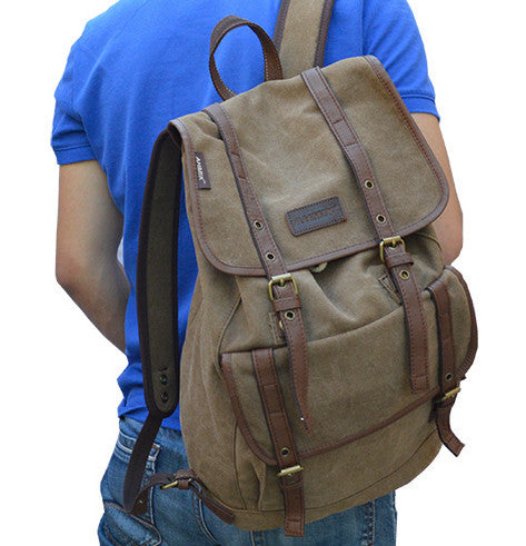 Vintage Canvas Backpack with Leather Accents