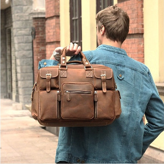 Vintage Leather Briefcase Handmade Genuine Dispatch Travel Bag