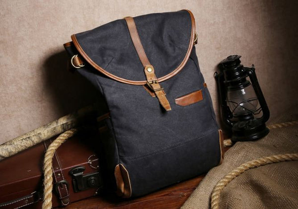 Laptop Premium Gray Canvas Leather Backpack