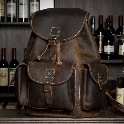 Gorgeous dark-brown vintage leather backpack 