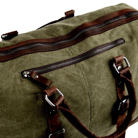 Men's Leather & Canvas Duffle Bag Vintage for Luggage, Travel, Weekender - Army Green