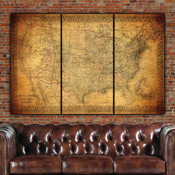 Vintage Us Map Circa 1900 Canvas Wall Art Holy Cow Canvas