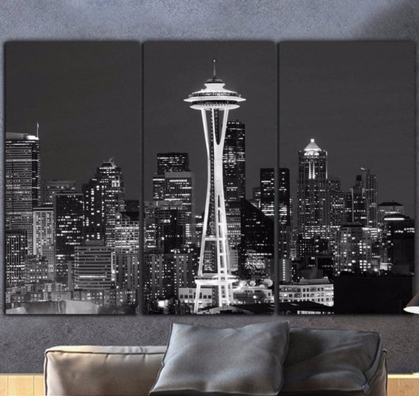 Seattle Skyline Black White Canvas Art Holy Cow Canvas