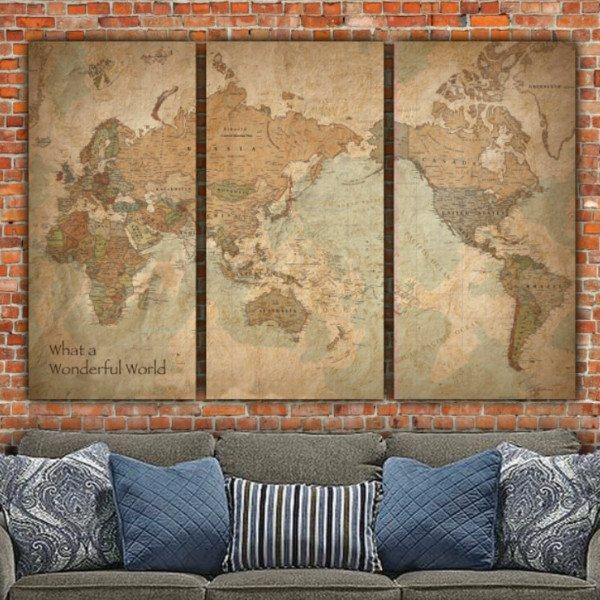 Large Vintage World Map Canvas Art Holy Cow Canvas