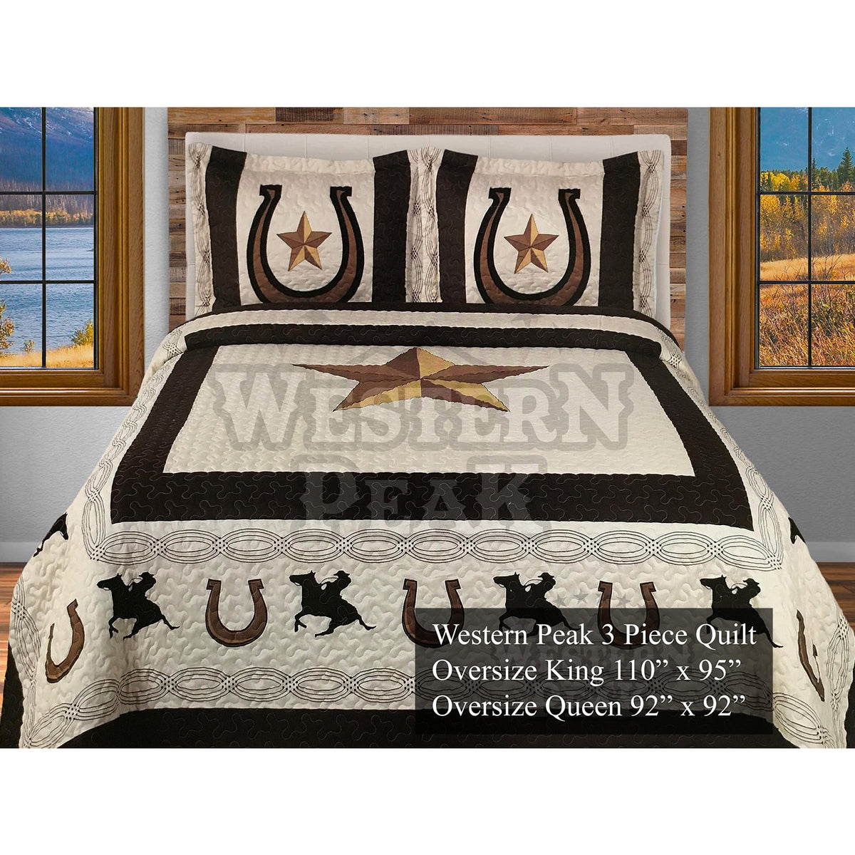 Beige Gold Star Cowboy Horseshoe 3 Piece Western Bedding Set