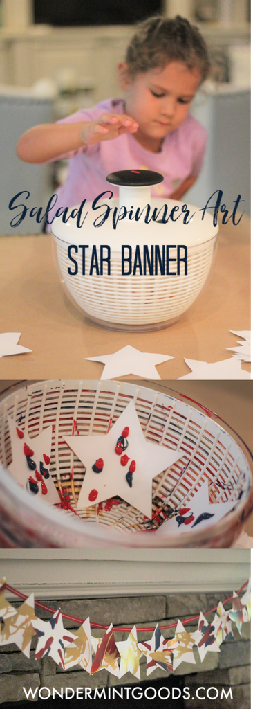 Spin art DIY, making spin art with a salad spinner, 4th of July Kids Craft, Star Banner, Decorating for 4th of July, Patriotic Craft