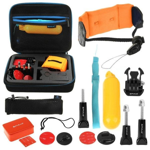 PULUZ 14 in 1 Surfing Accessories Combo Kit with EVA Case (Bobber Hand Grip + Floaty Sponge + Quick Release Buckle + Surf Board Mount + Floating Wrist Strap + Safety Tethers Strap + Storage Bag ) for GoPro HERO4 Session /4 /3+ /3 /2 /1