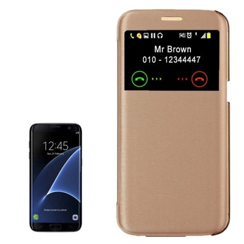 For Samsung Galaxy S7 Edge/ G935 Horizontal Flip Leather Case with Call Display ID (Gold)