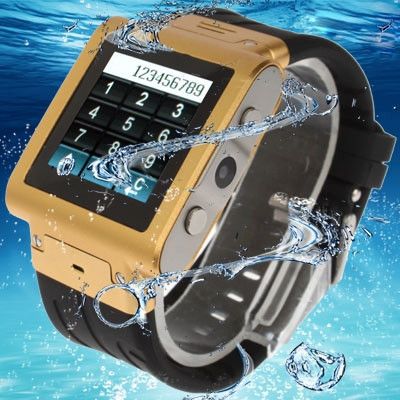 W838 Golden, Waterproof Wrist Watch Phone with HD Camera, Waterproof Grade: IP67