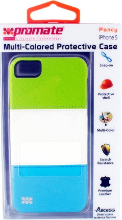 Promate Pancy iPhone 5 Multi-Colored Protective Case Colour: Green/White/Blue