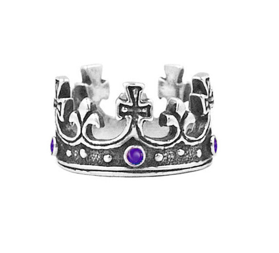 LARGE REGAL CROWN RING w/ AMETHYST