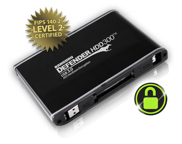 Secure Hard Drive, FIPS 140-2 Certified, Kanguru Defender HDD300 and SSD300