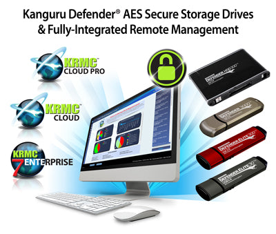 Kanguru offers a seamless integration of Defender AES 256-Bit hardware encrypted secure storage drives and fully-integrated Remote Management