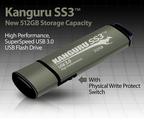 Kanguru launches the world's largest capacity flash drive with a physical write protect switch - Kanguru SS3 with 512GB