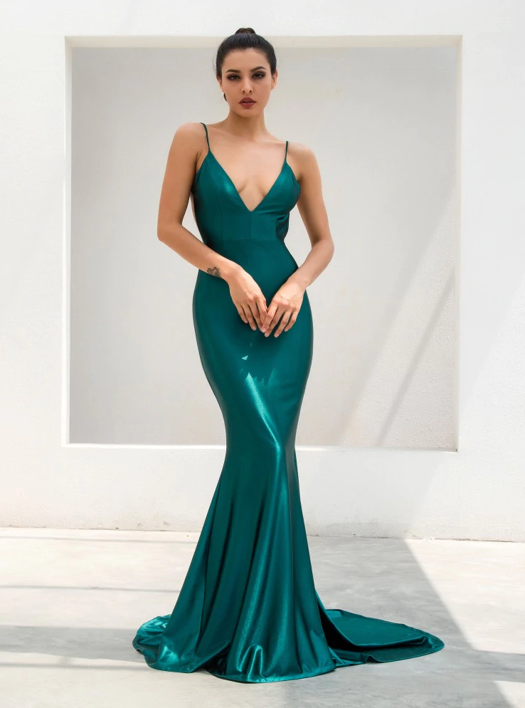 emerald satin gown
