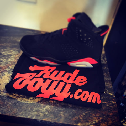 RudeBoyy Script Logo "Black/Infrared" Tee