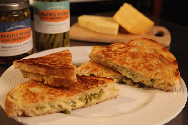 More Gouda Pickled Grilled Cheese  Sandwich with Brussizzle Sprouts and Asparagusto