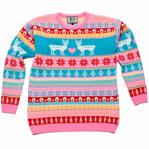 Girls kids pink deer christmas sweater