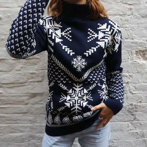 women's christmas polo neck snowflake jumper