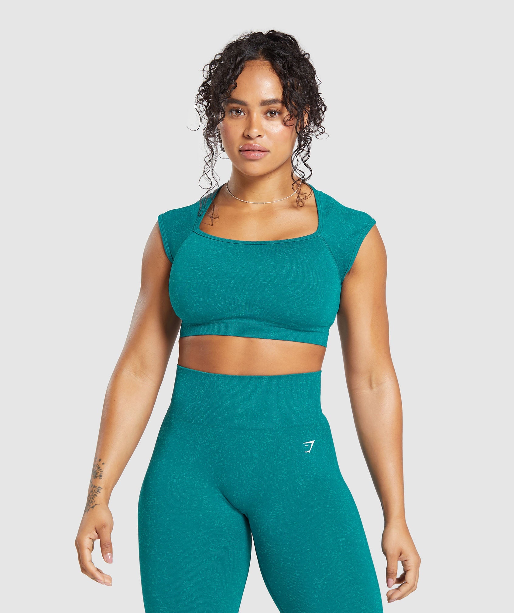 Gymshark Adapt Fleck Seamless Crop Top - Ocean Teal/Artificial Teal