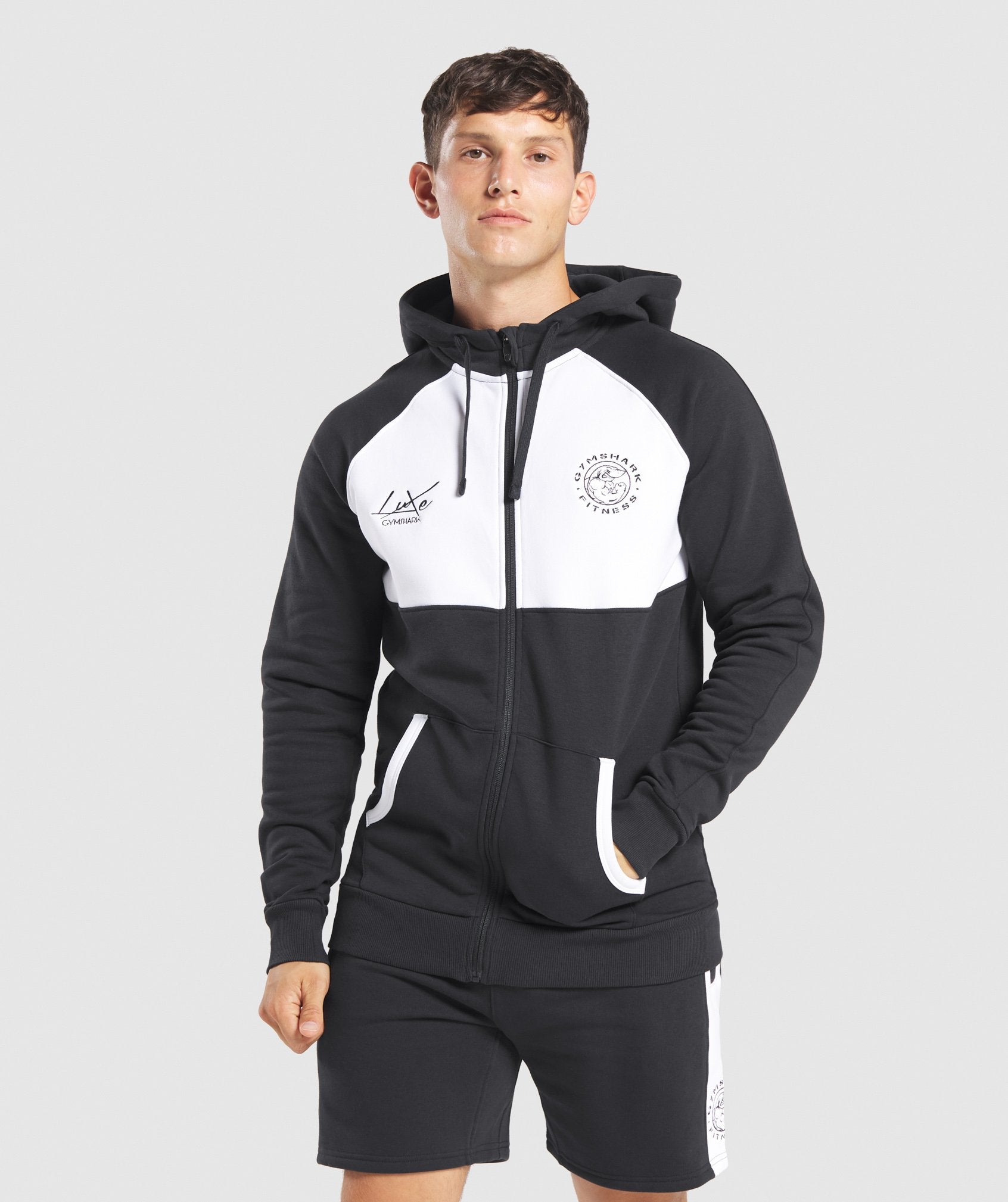 Gymshark Luxe Legacy Zip Hoodie in black & white mens large