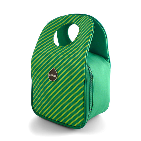 Insulated lunch bag in green apple stripes