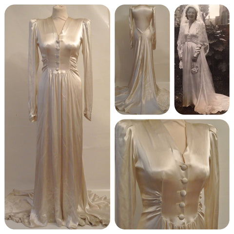 1940s ivory satin wedding dress