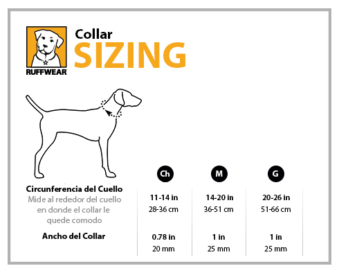 Tabla de Medidas de Collares para Perros de la Marca Ruffwear en México
