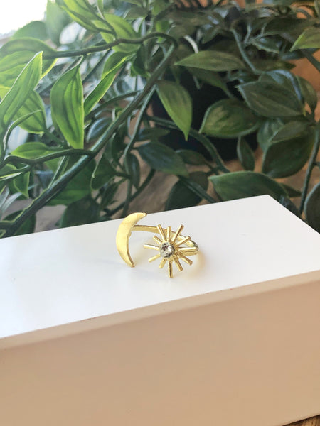 Moon and Pyrite Sun Ring - Aurora Lux Jewellery