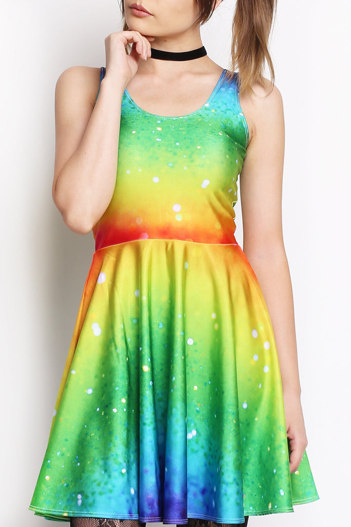 Rainbow Glitter Skater Dress Living Dead Clothing