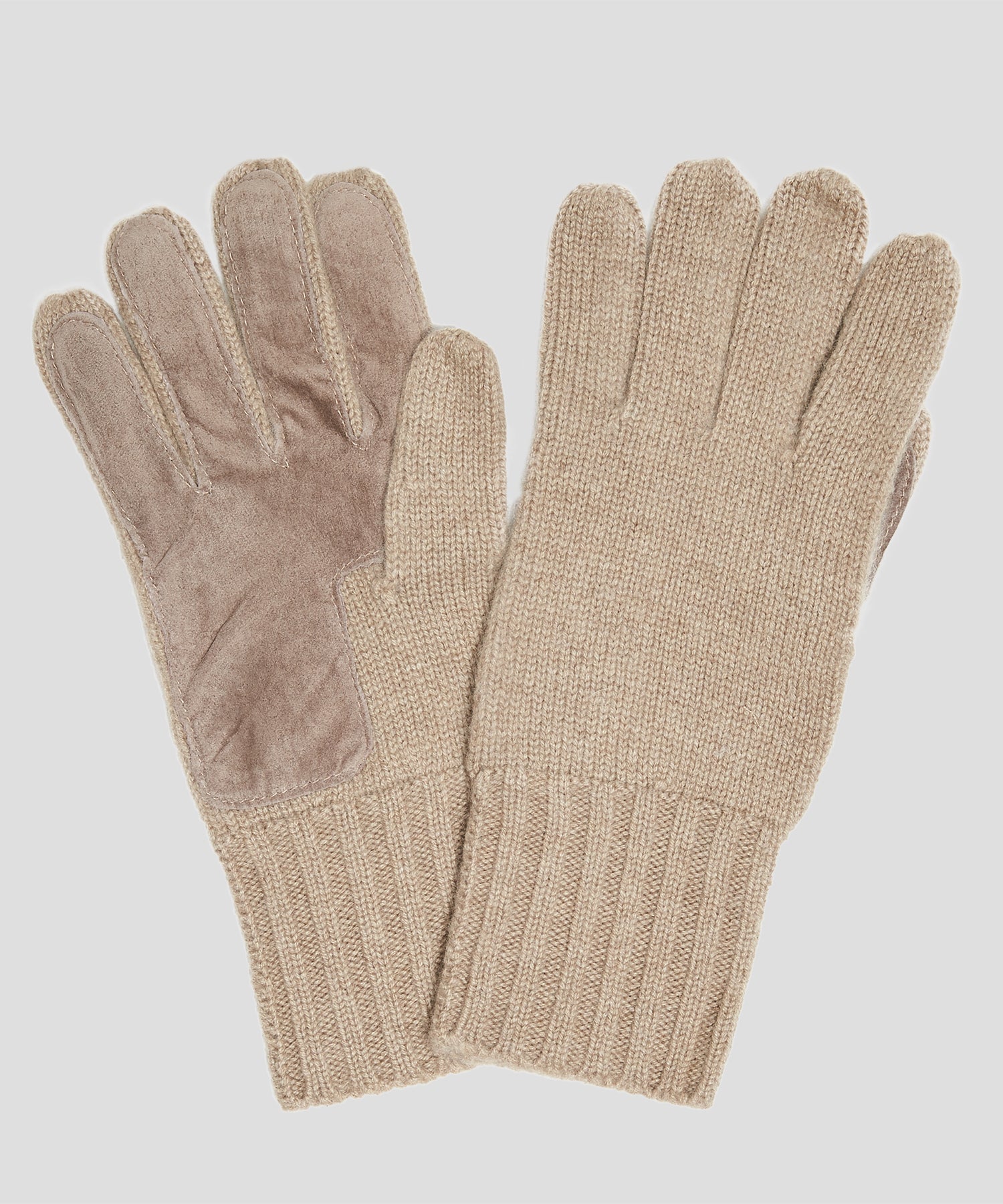 Dents Cardiff Cashmere Knitted Gloves with Suede Palm Patch in Camel