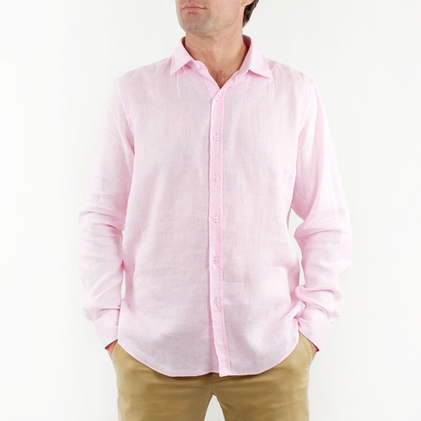 Long Sleeve Linen Shirt Pink | Mens 