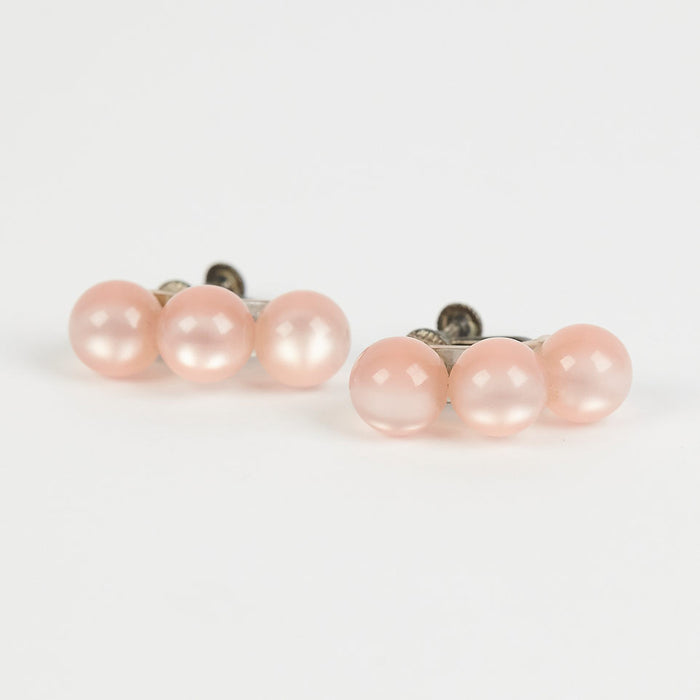 vintage mid century lucite pale pink pearl earrings