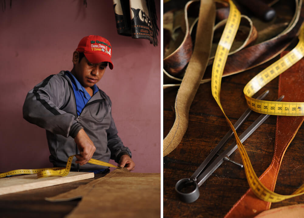 artisan applying leather strap