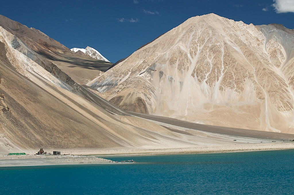 Pangong Tso, a huge salt lake on the Tibetan border. 
