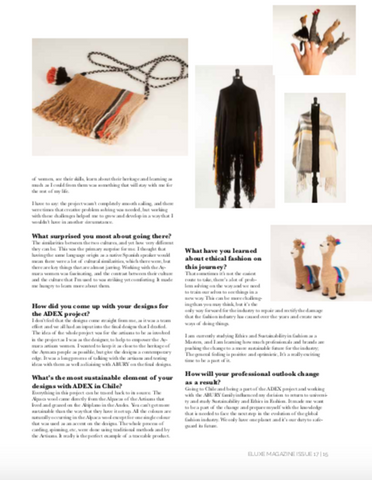 ELUXE MAGAZINE ISSUE 17 FEBRUARY 2019 ABURY DESIGN EXPERIENCE ADEX 2018 PATRICIA QUIROGA LOPEZ HANDMADE CHILEAN FASHION ALPACA WOOL