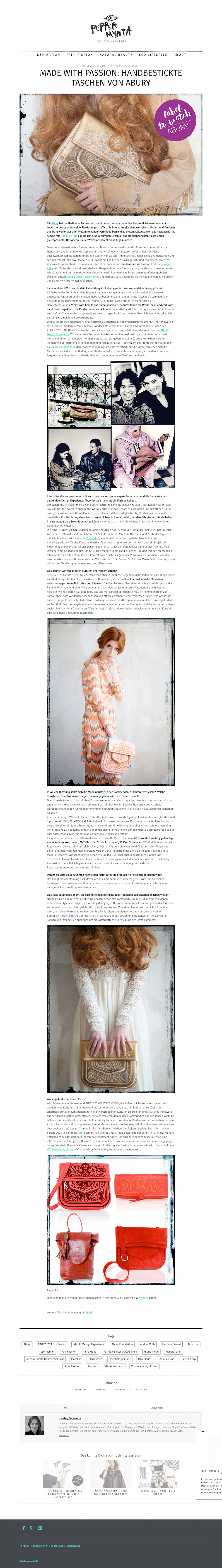 ABURY Berber bags featured in PepperMynta Magazine
