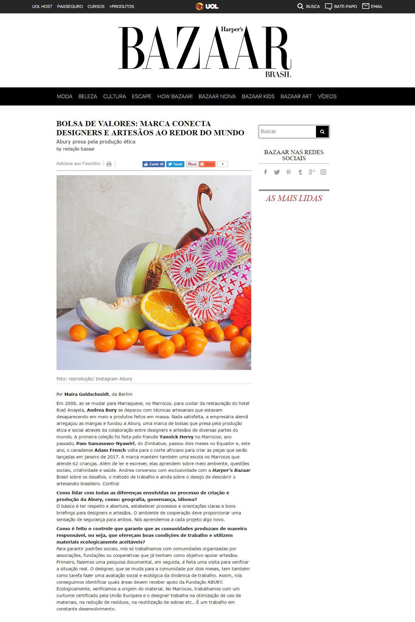 ABURY featured in Harper's Bazaar Brasil Blog 