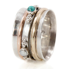 Rajput Turquoise and Pearl Silver Spinning Ring