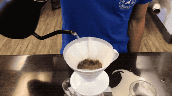 Blooming and Stirring the Coffee of a V60 Pour Over Coffee Bed